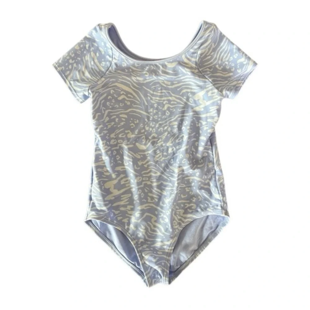 Athleta Girl Light Blue Animal Print Short Sleeve Swimsuit Girls Size Medium